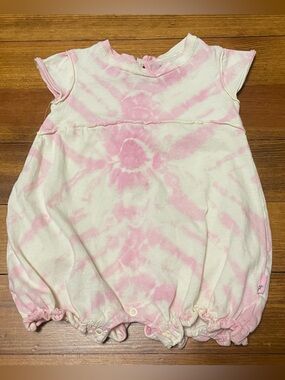 Burt’s Bees Baby Pink & White Tie-Dye Organic Cotton Baby Bubble Romper Size 6/9